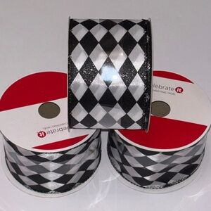 Harlequin Ribbon Black & White Diamond Plaid Ribbon - 3 Spools Harley Quinn